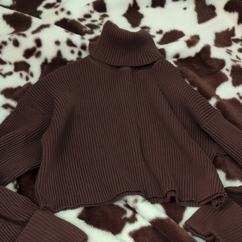 Forever 21 Brown Ribbed Cowl Turtleneck Sweater